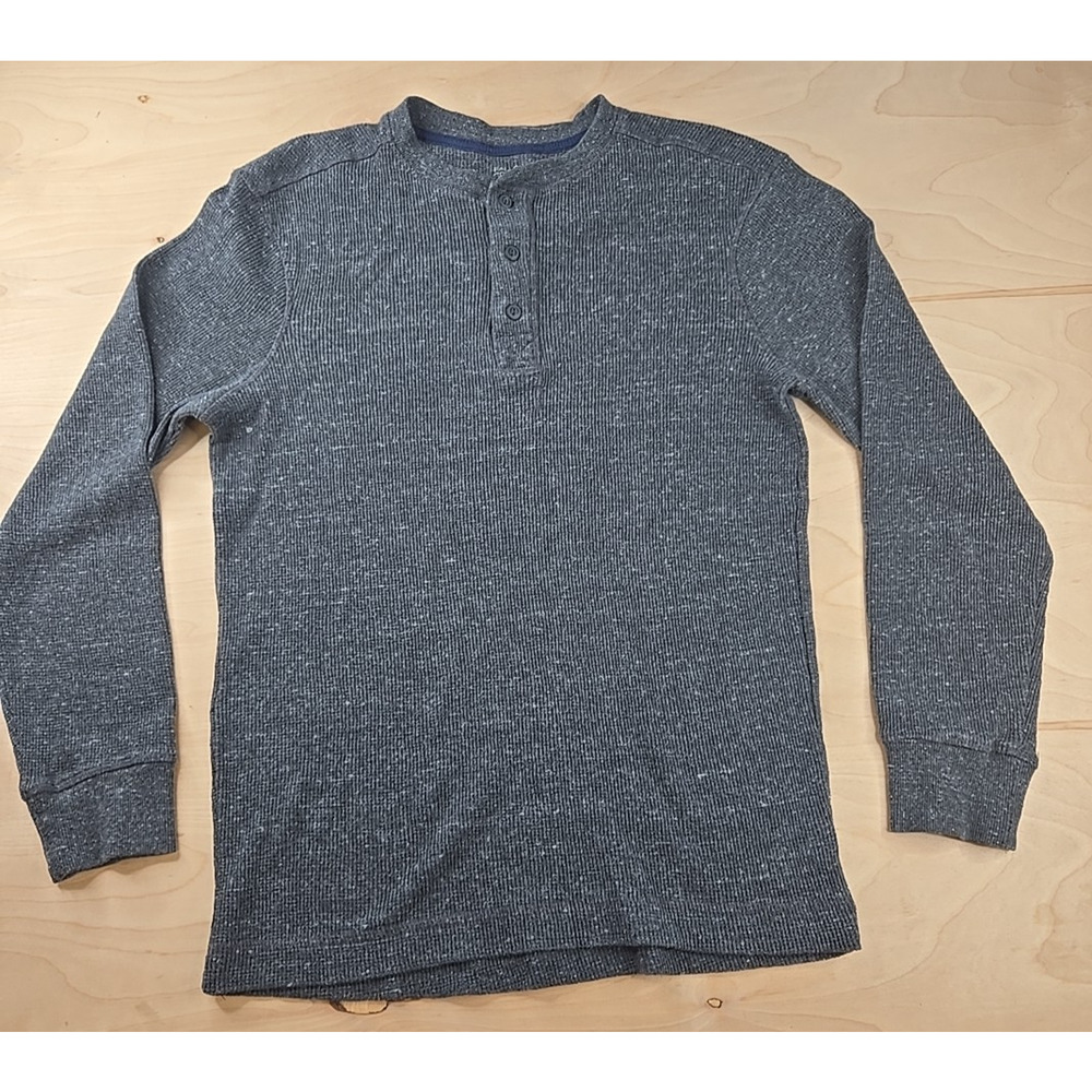Falls Creek Men's Shirt Size L Grey Button Long Sleeve Henley Shirt